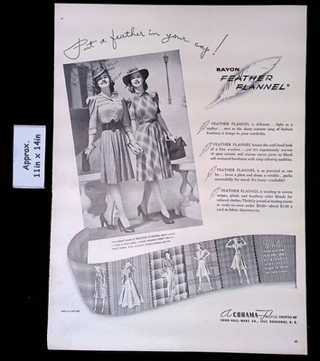 1940 A COHAMA Fabric RAYON FEATHER FLANNEL Tailored Clothes Print Ad 51772