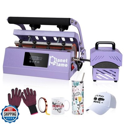PlanetFlame Tumbler and Hat Heat Press Machine, 2-in-1 Combo Machine for Cup 