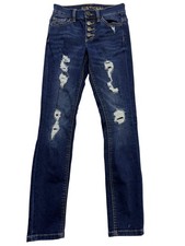 Justice Jeans Girls 10 Slim Blue Skinny Dark Wash Distressed Button Fly Denim