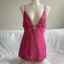 Vintage Victoria s Secret Pink Lace Cami Lingerie Top Y2K Sheer Size L