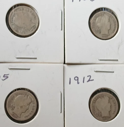 Barber Dime Lot 4 Coins 1898 1903 1912 1915