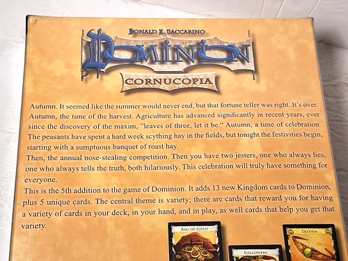 Dominion Board Game Card Game Cornucopia Expansion Pack Box By Rio Grande Sealed - Picture 4 of 6
