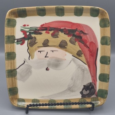 Vietri Old St Nick Hand Painted Santa w/Hat Square 8 1/2'' Salad Plate Italy
