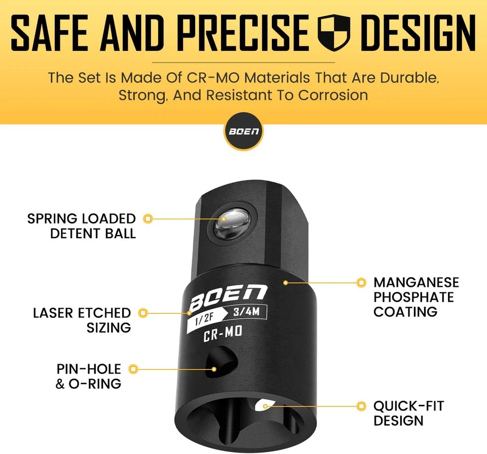 7 Pieces Impact Socket Adapter and Reducer Set, 1/4" & 3/8" & 1/2" Drive Socket  - Image 4 of 4