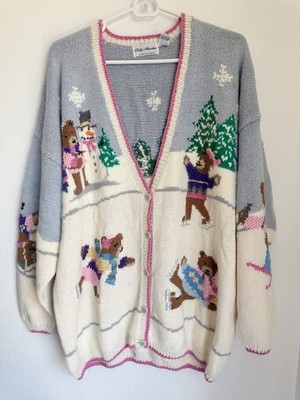 Faith Mountain Ice Skating Bear Novelty Cardigan Sweater Size 3X Vintage NWT