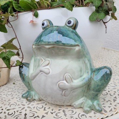 Deko Figur Frosch Froschkönig Keramik grün Frühling Ostern 20 x 13 x 17 cm