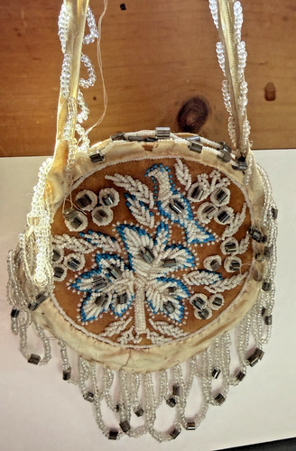 Antique Native American Beaded Bag Double Sided Flowers Vase / Bird in Tree
