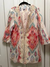 Women's CHICO'S 100 Linen Boho Southwest Paintbrush Blazer-Size 2/L/12-14-VGUC