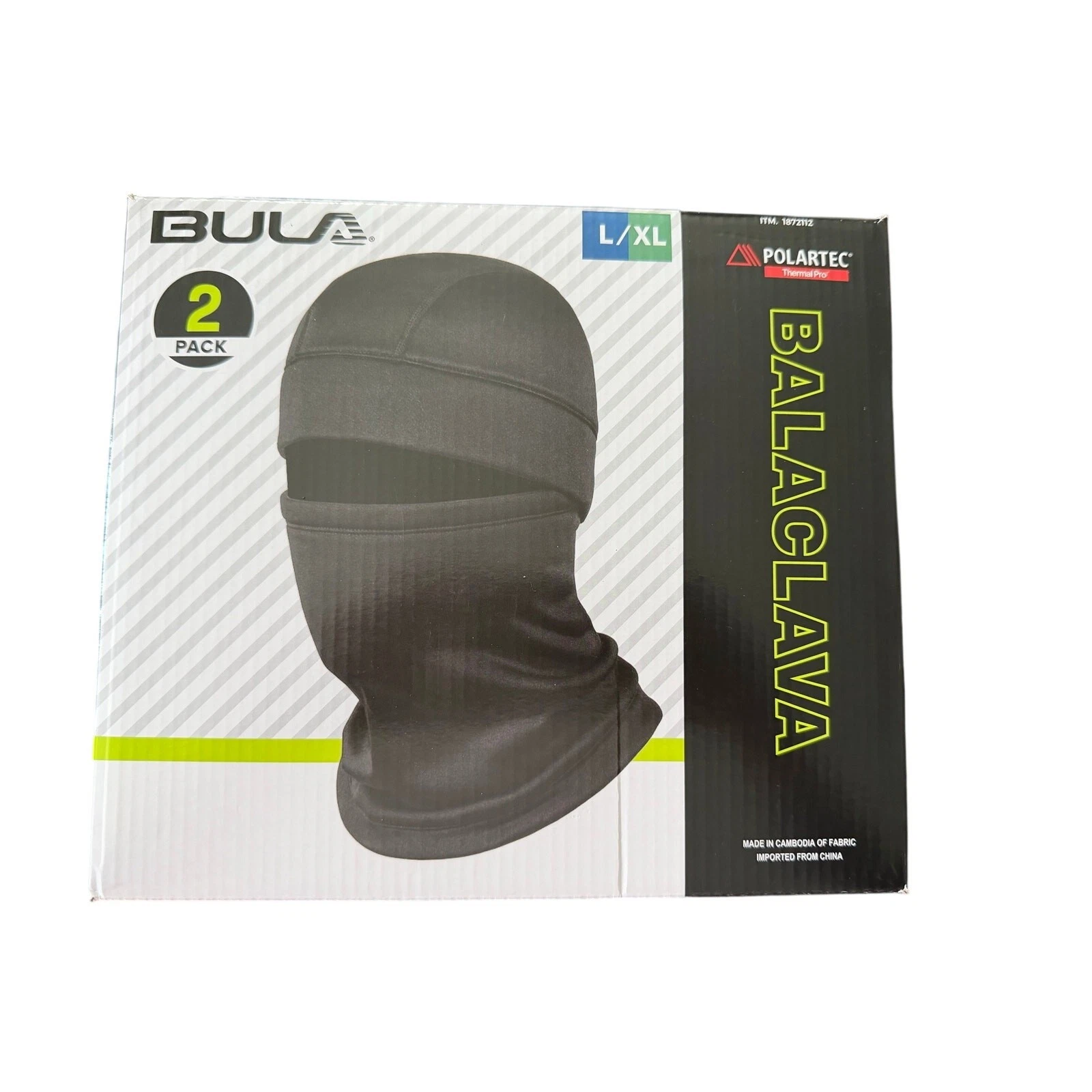 Bula+ Balaclava 2 Pack Ski Mask Neck Gaiter Black Polartec L/XL New Open Box