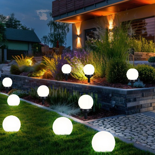 Außenleuchte Solarlampe Kugelleuchte Stecklampe LED Erdspieß weiß Garten Hof 4x - Bild 3 von 12