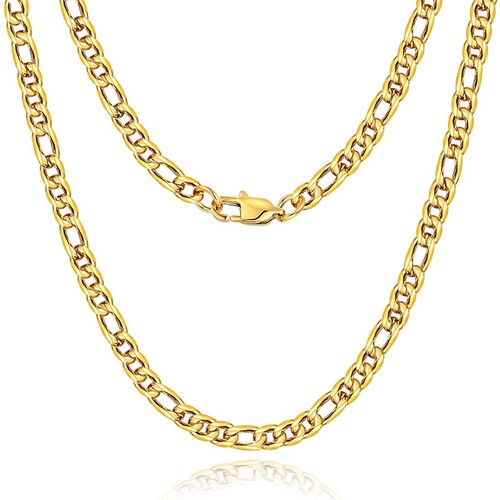 Figarokette Diamantschliff Collier 5,5 mm 18K vergoldet 316L Edelstahl 20"