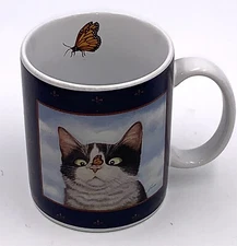 Vintage "Hugo Hege" Lang & Wise 1996 Cat / Butterfly Coffee Tea Mug Cup