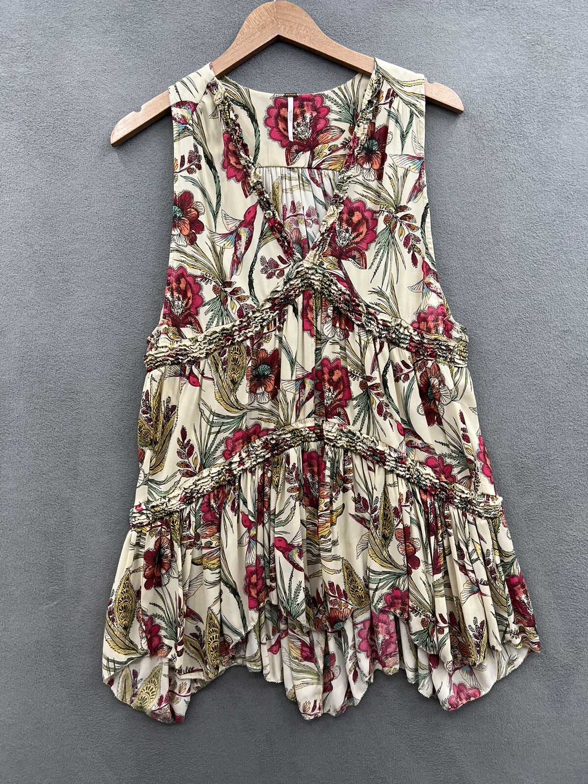 Free People Women’s Small Floral Print V-Neck Sleeveless A-Line Dress