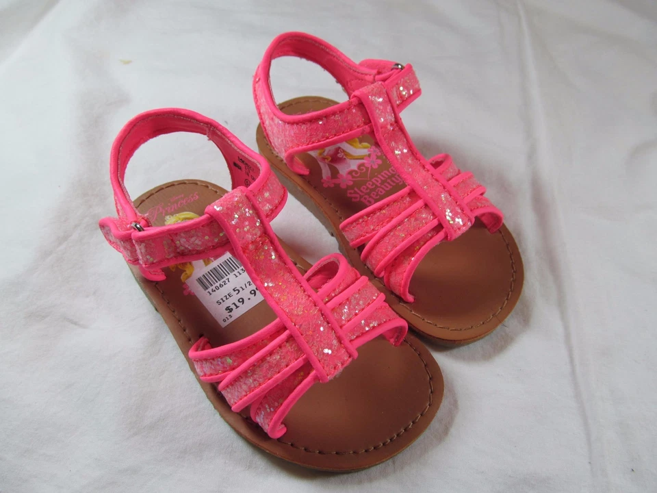 Sandálias rosa quente tamanho 5 1/2 criança nova com etiquetas para meninas Disney Princess Sleep Beauty - Imagem 2 de 4