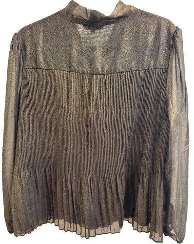 Nanette Lepore Damen Gr. XL Plissee Bluse Schwarz&Gold Schimmer Krawatte & Gefüttert - Bild 4 von 12