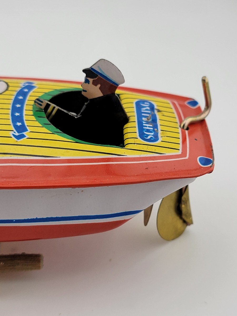 Vintage 1996 Schylling Tin SpeedBoat Zephyr Wind Up Toy