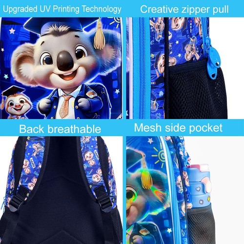 3PCS Boys Koala Backpack Set 16" Waterproof School Bag & Lunch Box Blue - Picture 5 of 8
