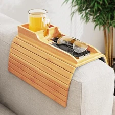 TOOVEM Bamboos Sofa Armrest Tray, Universal Couch Sofa Arm Table, Sofa Armrest