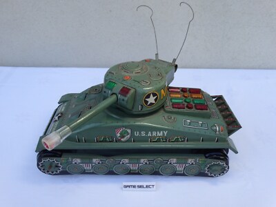 Taiyo US Army M-4 Sherman Tank TIN VINTAGE TOY CARRO ARMATO LATTA