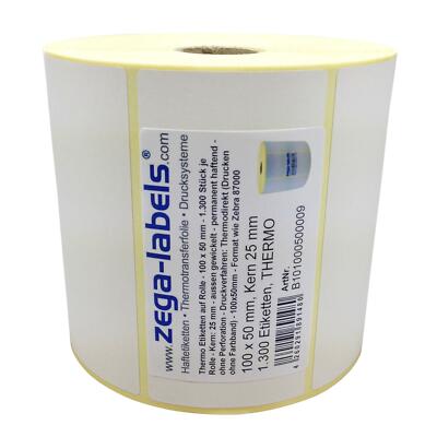 Thermo Etiketten Rolle - 100 x 50 mm - 1.300 Stck Kern25mm Zebra GK420 GC LP TLP