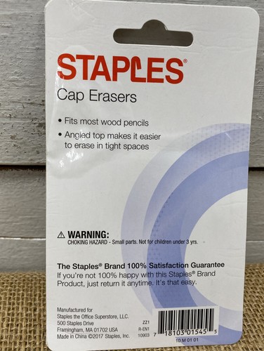 Staples Cap Erasers For Pencils 12 Qty - Picture 2 of 2