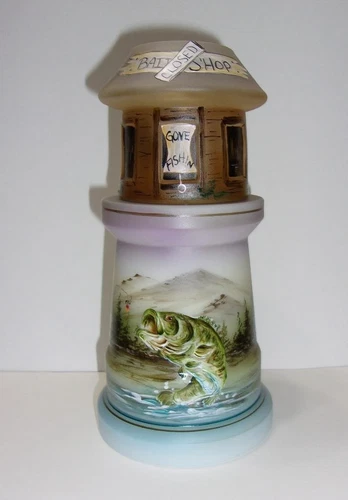 Fenton Glass Gone Fishin' Bass Lighthouse Fairy Light Lamp Ltd Ed #5/44 Kibbe