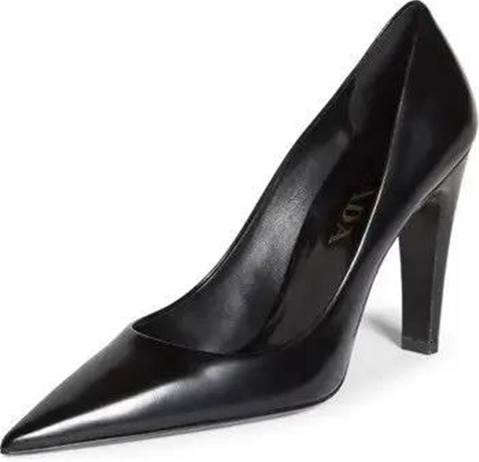 PRADA Triangle Show Leather Pointed Toe Pumps Heels Shoes