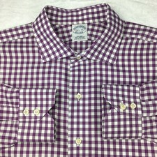 Brooks Brothers Men  s 16.5-33 Dress Shirt Purple White Check Long Sleeve No Iron
