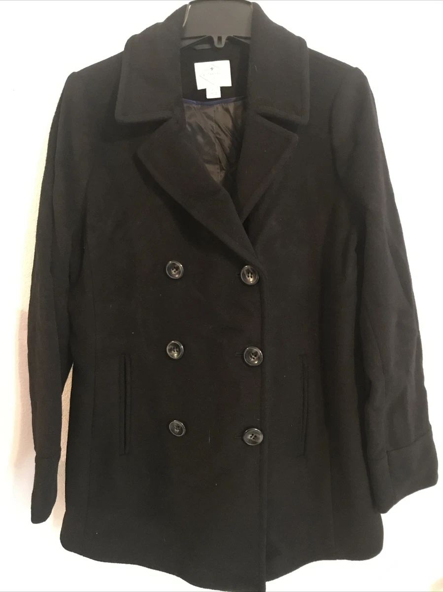 ST JOHNS BAY WOMEN PEACOAT Black SIZE Large RET. 200.00
