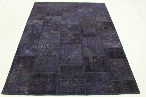 Tapis d'Orient patchwork vintage 200x150 violet chic aspect usé noué boutiques main 2956