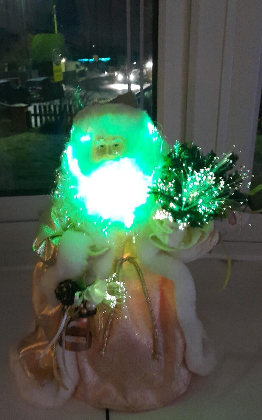 FATHER XMAS, FIBRE OPTIC, LIGHT UP, GOLD, IVORY, CHRISTMAS DECORATION