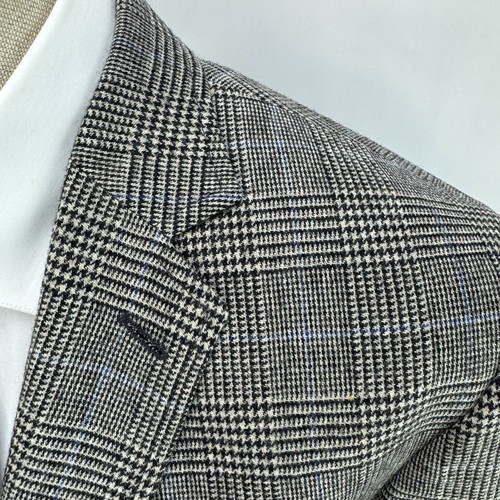 Lands’ End Glen Plaid Blazer 46R Moon Fabric Blue Windowpane Wool Sport Coat - Picture 3 of 12