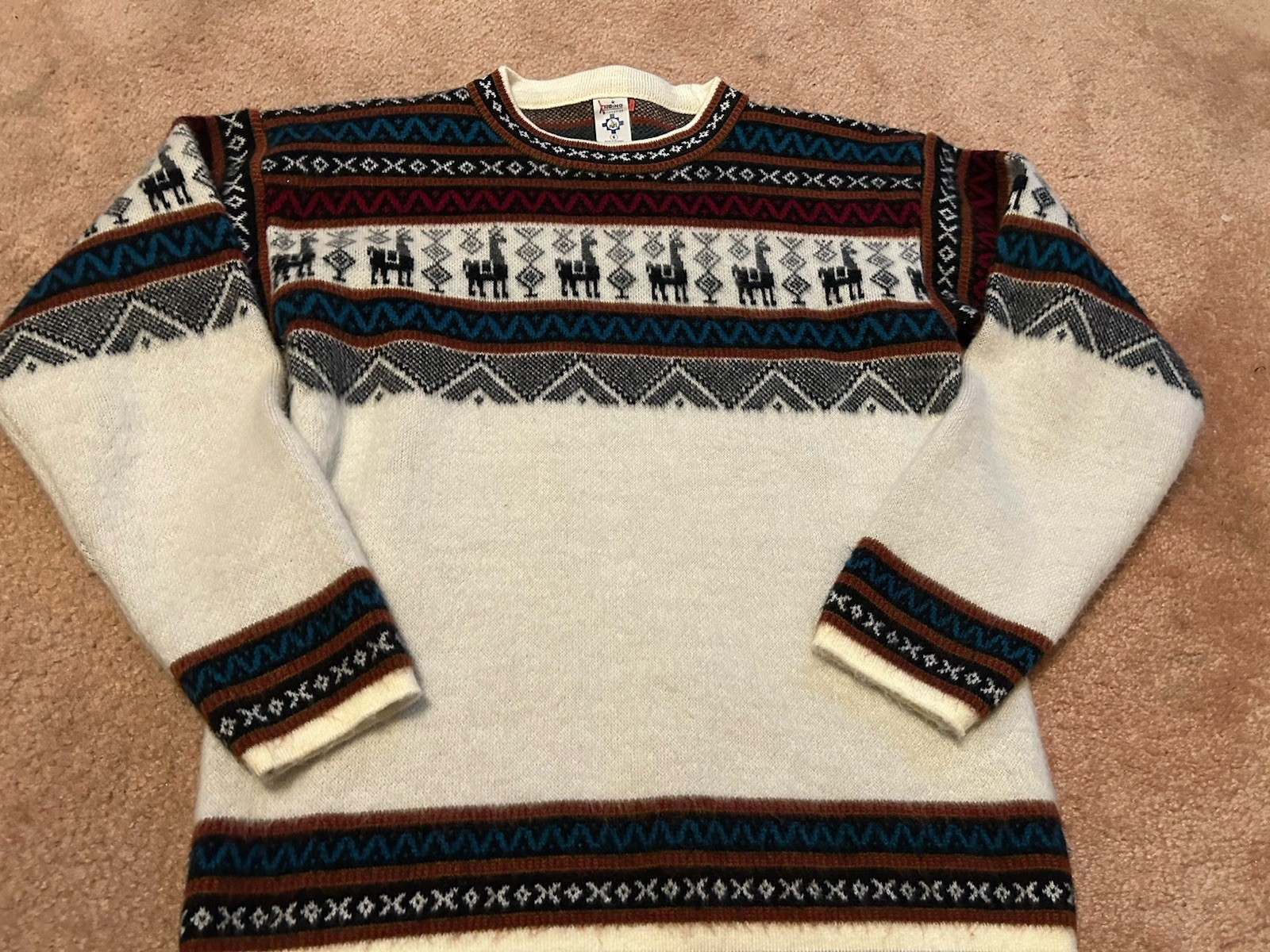 Andino Artesanias Women's S Alpaca Wool Pullover Sweater Llama Pattern handknit