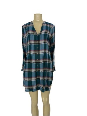 Akemi Kim Anthropologie  XS Women Lucie Plaid Tunic Shirt Hi Low Round Hem L7v