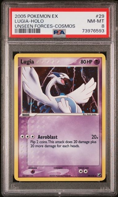 2005 POKEMON EX UNSEEN FORCES COSMOS #29 LUGIA-HOLO PSA 8 NM-MT