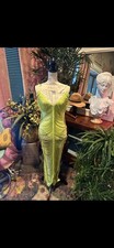 Dress Decode Green Fringe Bodysuit Maxi Dress V-Neck Size XS Club Wear