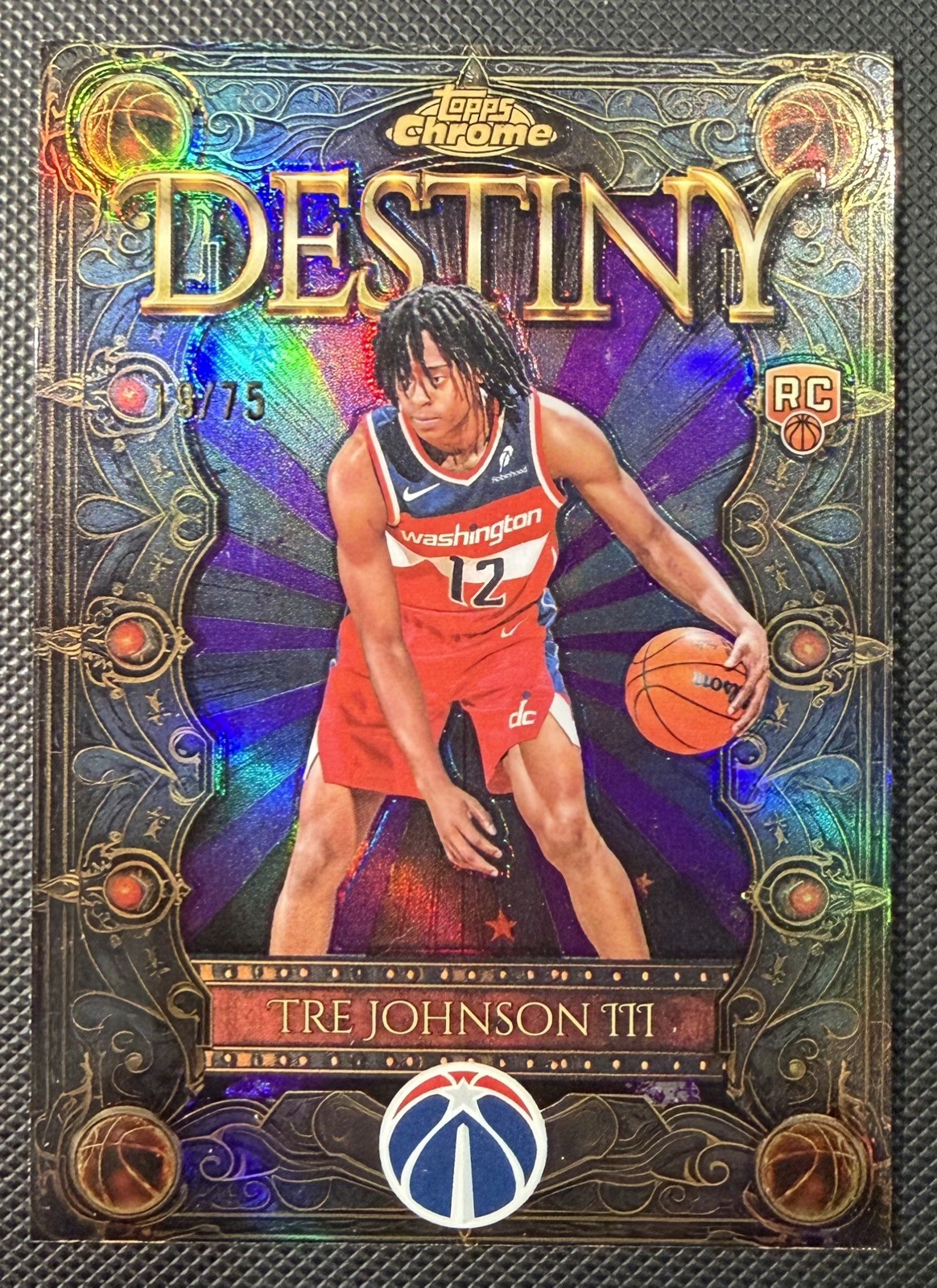 2025-26 Topps Chrome DESTINY Tre Johnson III RC Purple Refractor /75 Wizards 