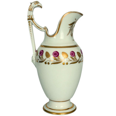 Antique French Empire Paris Porcelain Ewer Jug Dragon Handle Gilt · Early 19th C