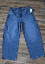 Scoop Women's Blue Denim Wide-Leg Relaxed Jeans with Pockets Button Zip size 12