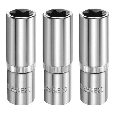 3pcs E-Torx Socket 1/2'' Drive E20 Star 3.1'' Length 6 Point Spline Socket