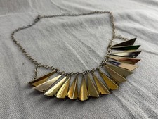 Vintage Gold Tone Geometric Triangle Fringe Bib Necklace