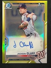 Topps 2021 Bowman Chrome Jackson Cluff Nationals Yellow Refractor Auto /75