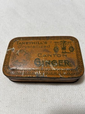 Vintage Taneyhill's Crystallized Canton Ginger tin with decorative graphics