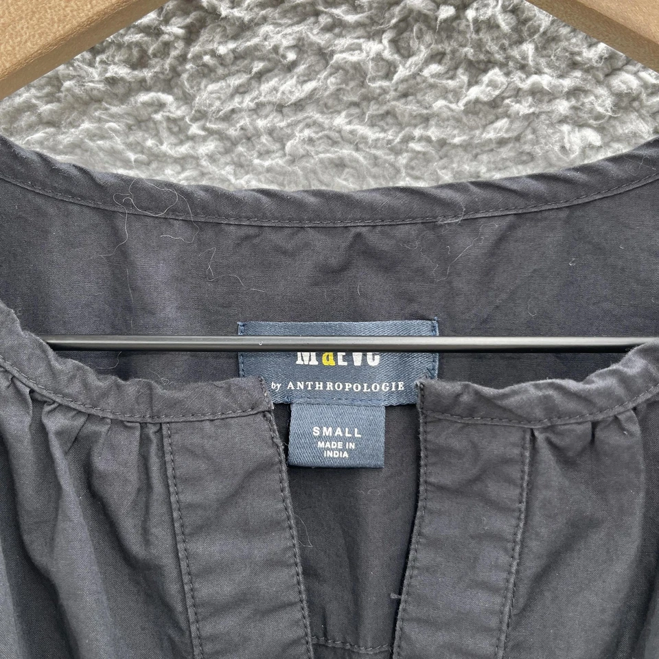 Maeve by Anthropologie Dress Small Black Cotton Boho Tiered Maxi Smocked Pockets - Image 3 of 4