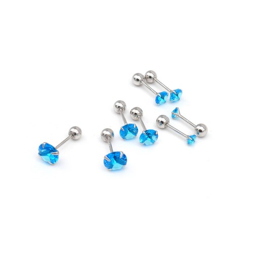 Sterling Silver Lake Blue CZ Crystal Helix Tragus Stud Earrings A4284 - Picture 6 of 6