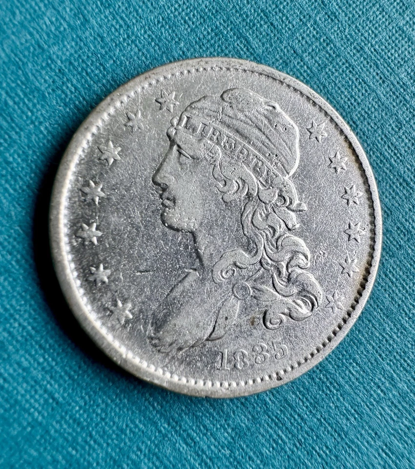 1835 25C Capped Bust Quarter Dollar Coin | Silver | XF+/AU Cleaned | Scarce - Image 2 of 4