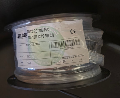BELDEN RG174A/U Koaxialkabel schwarz 50 m Rolle / EPN: MRG1740.0050  *neu*