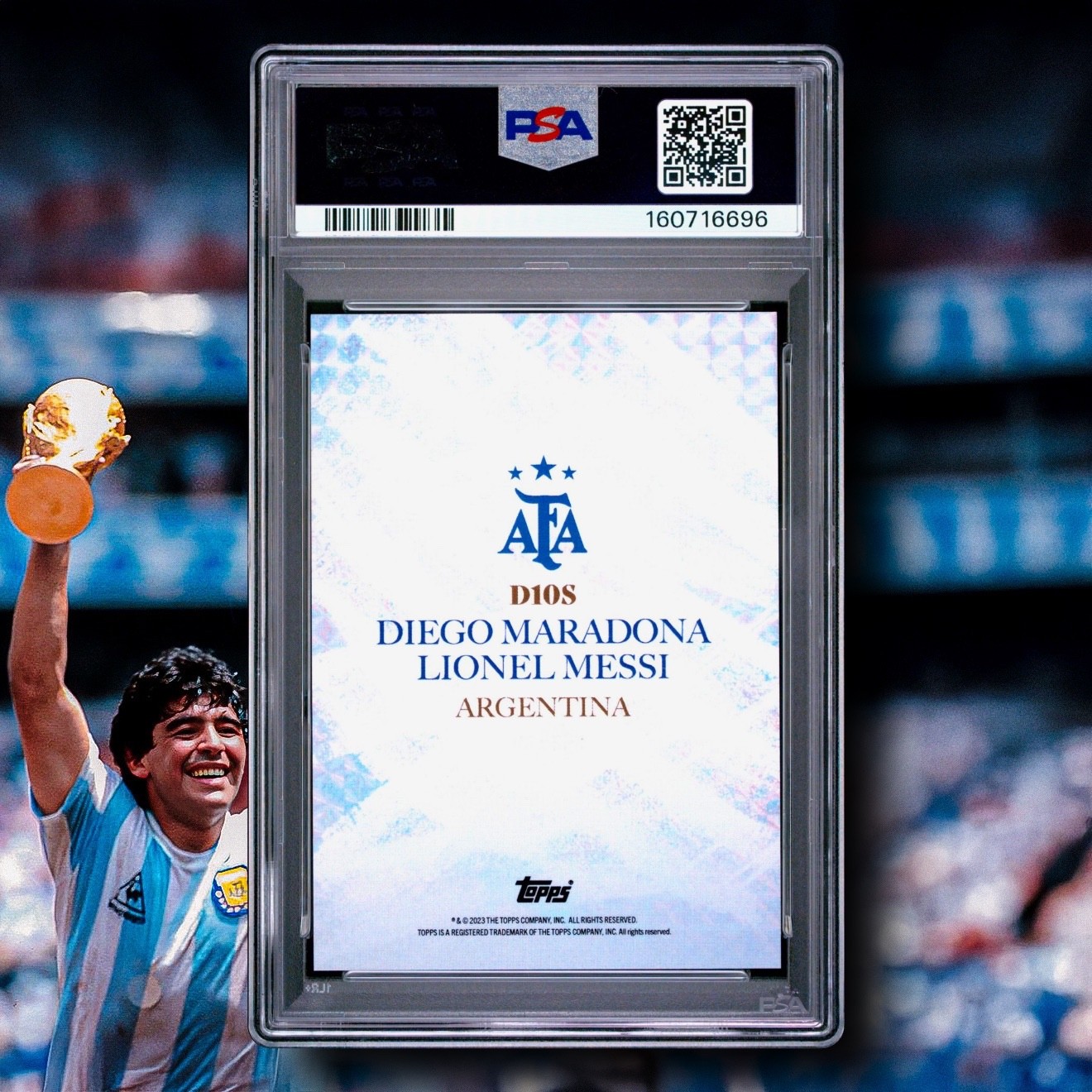 MARADONA MESSI D10S ⚽🏆🔥 2023 TOPPS ARGENTINA WORLD CHAMPIONS PSA AUTHENTIC view 2