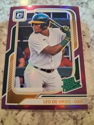 Leo De Vries 2026 Panini Donruss Optic Purple Prizm Rated Prospect #/49.