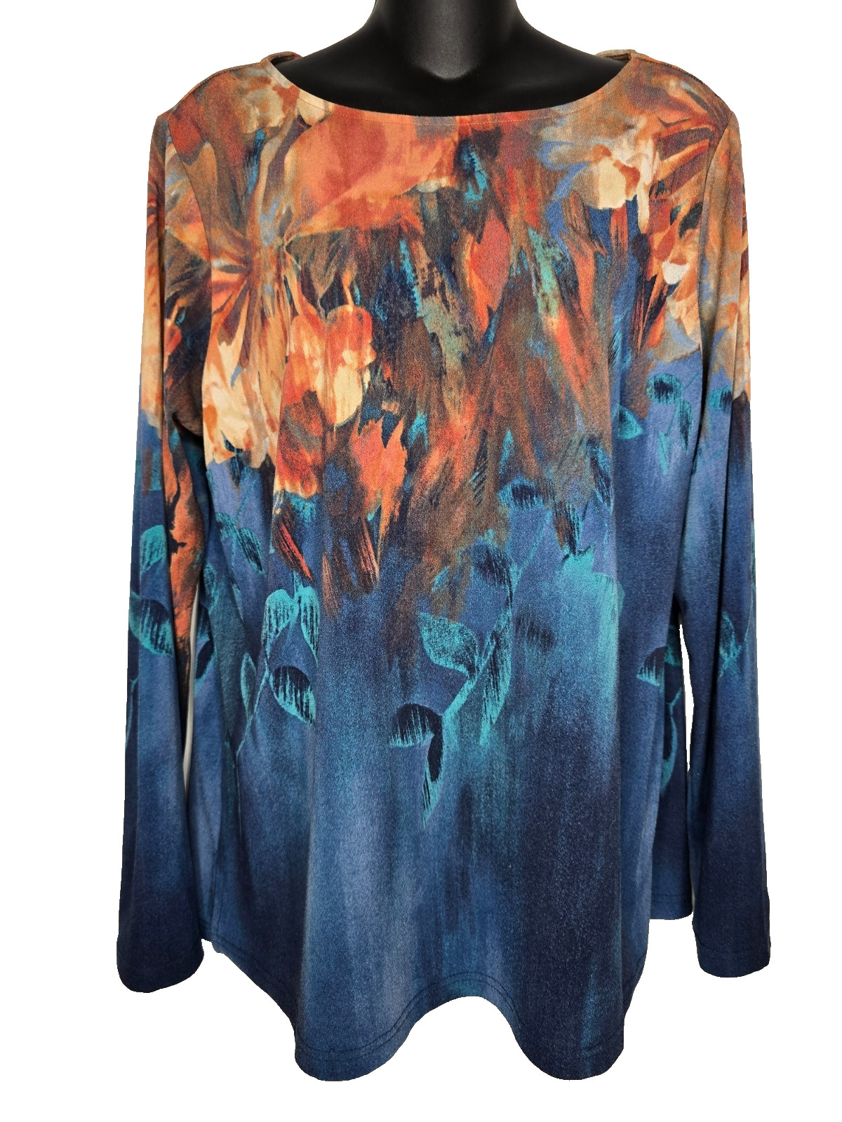 Bob Mackie Wearable Art Womens Medium Tunic Top Long Sleeve Abstract Floral